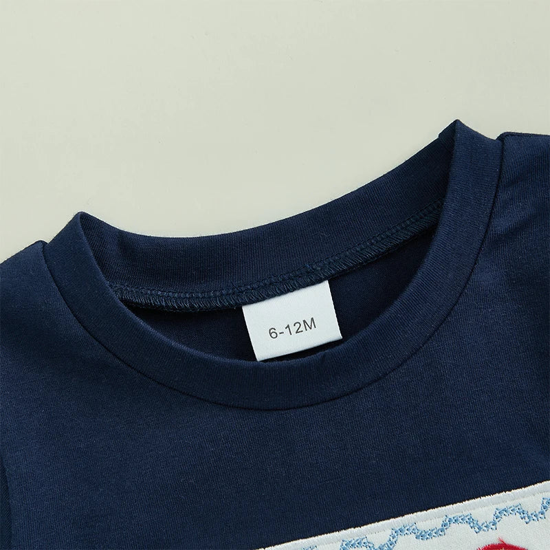 Boys 2-Piece Outfit Set with Embroidered Baseball Tee and Plaid Shorts Elastic Waistband Short Sleeve Top