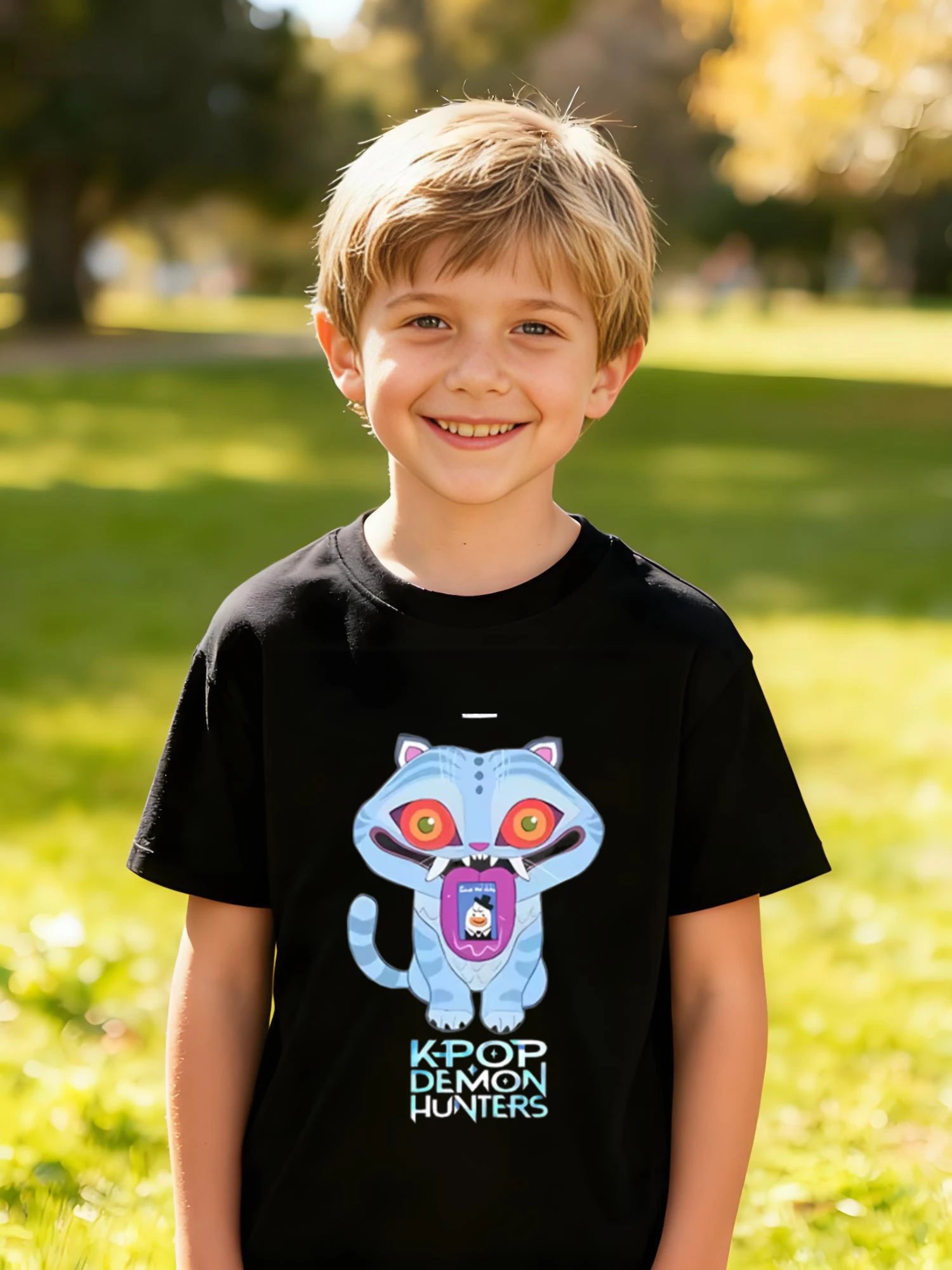 Children's Kids Cotton T-Shirt K-Pop Tiger Graphic with Multicolor Eyes for Boys Girls Edgy Music Theme