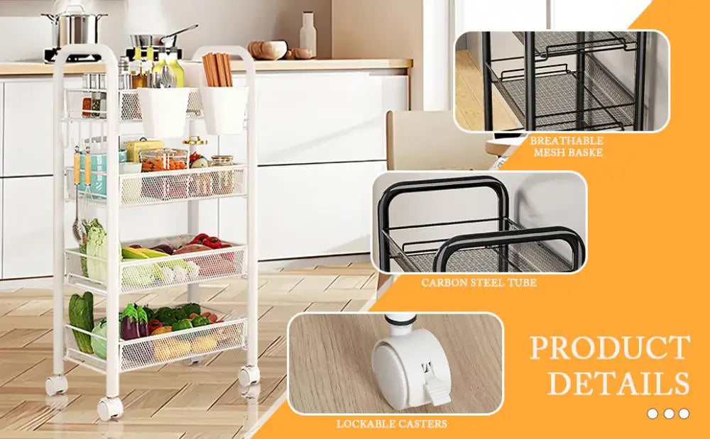 5-Tier Fruit & Vegetable Storage Rack – Hollow Mesh, Detachable Design, Strong Load-Bearing, Hooks Included,