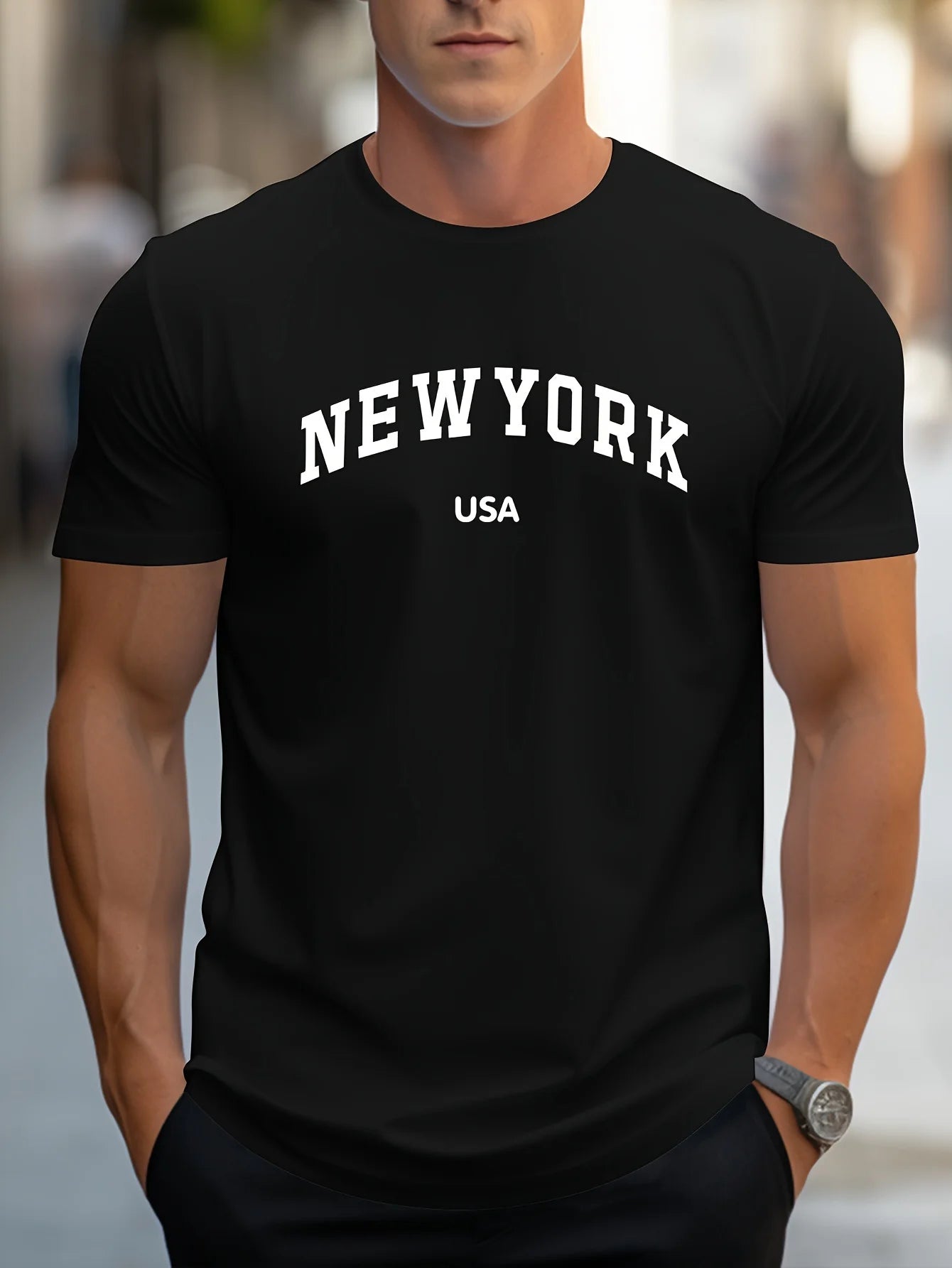 Stylish Men's Casual Short-Sleeve T-Shirt Comfortable and Versatile New York Usa Graphic Print Streetwear Tops 2026