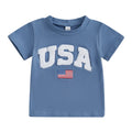 Independence Day Kids T-Shirt with USA Flag Embroidery Patriotic Short Sleeve Tee for Boys Loose Fit Summer Top