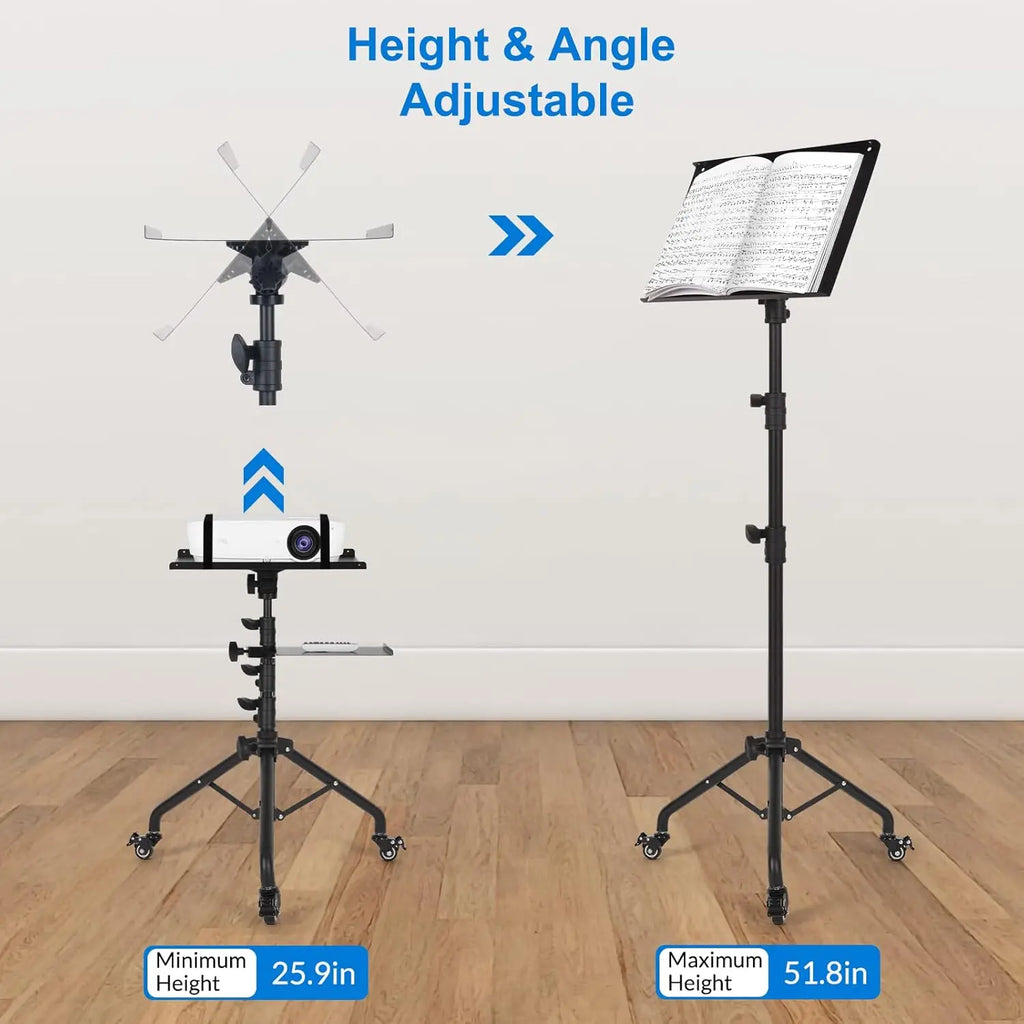 Adjustable Laptop Tripod Stand on Wheels with Phone Holder, Portable Projector Floor Stand 25.9 to 51.8 Inch