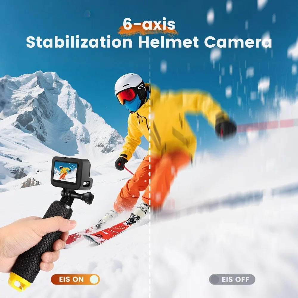 4K60fps Waterproof Action Camera 10M, 48MP Touchscreen Sports Cam with 6-Axis Stabilization, 8X Zoom WiFi for Diving, Cycling