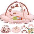 5-in-1 Plush Baby Play Gym with Convertible Mat, 6 Sensory Toys for Newborn to Toddler in Pink