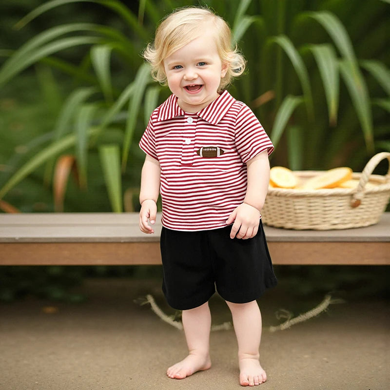 Toddler Baby Boy Summer Clothes Short Sleeve Football Embroidery T-Shirt + Shorts Set 2Pcs Outfits