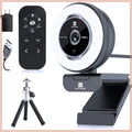 1080P 60FPS Streaming Webcam with Remote Control, 5X Digital Zoom, Adjustable Ring Light & Tripod, Privacy Shutter, USB-A/C for Laptop/Mac/PC