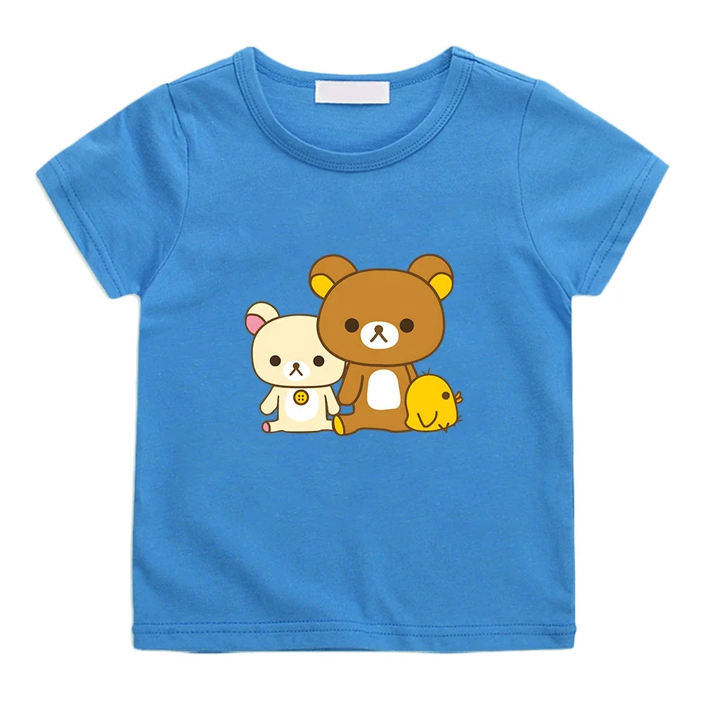 100% Cotton T-shirt  Bear Print Kawaii T-shirt Children Cartoon Boy Girls High Quality Tops kids clothes