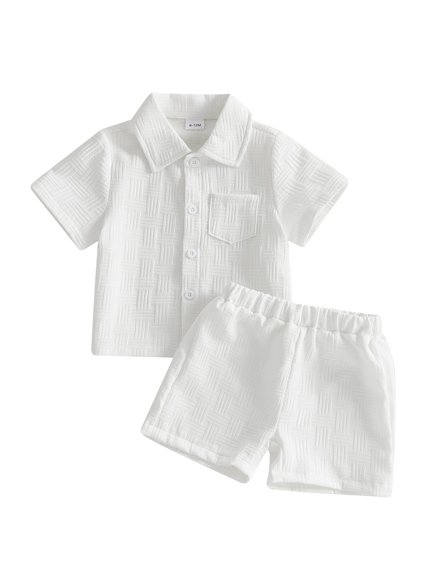 Boys Casual Summer Outfit Set with Short Sleeve Lapel Button Up Shirt and Solid Color Shorts for a Stylish Look
