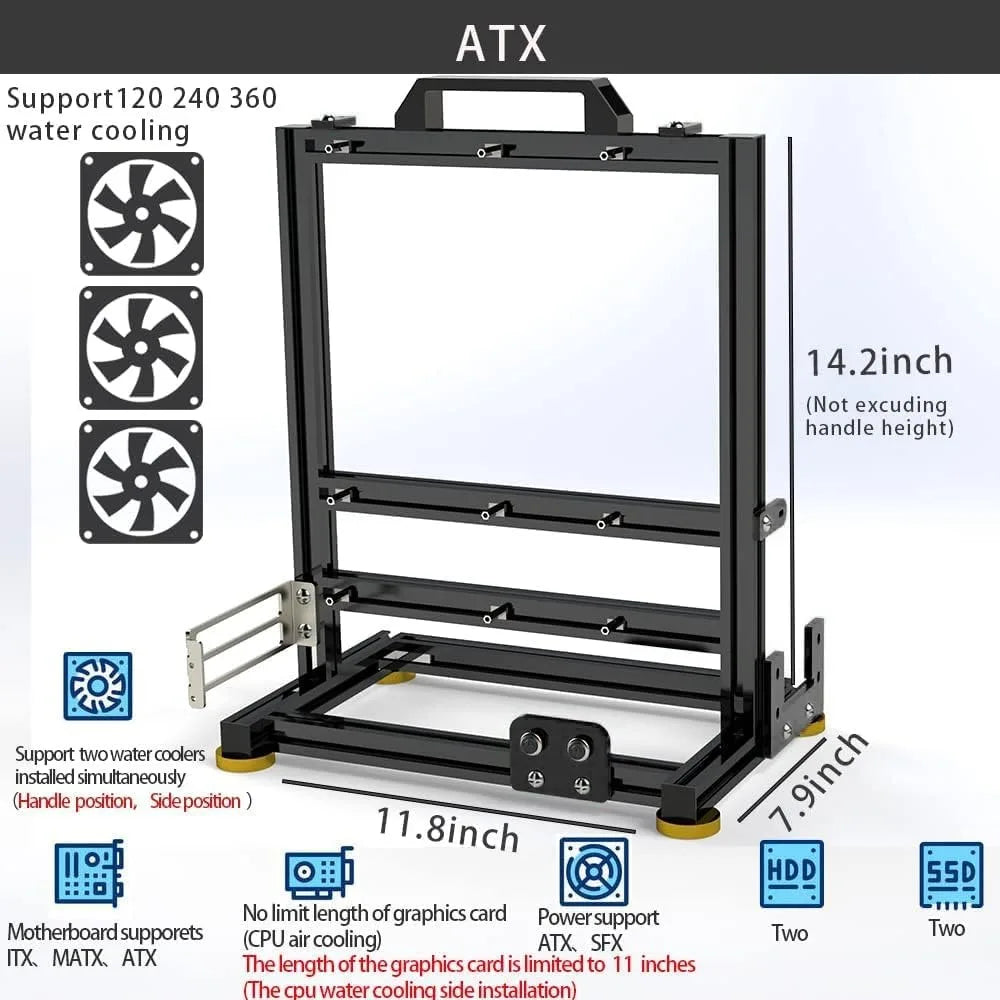 Open Air PC Test Bench Frame, DIY Computer Case Rack, Supports ITX ATX MATX EATX, Aluminum Alloy Chassis