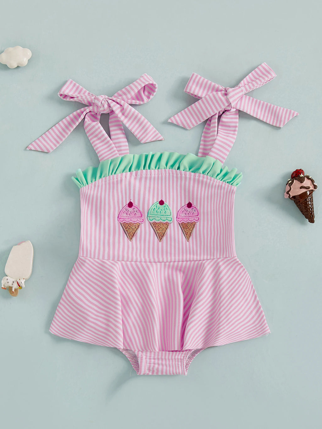 Toddler Girl  Swimsuit Floral Print Ruffle Trim Adjustable Straps Baby Girl Swimwear Beachwear Bathing Suit