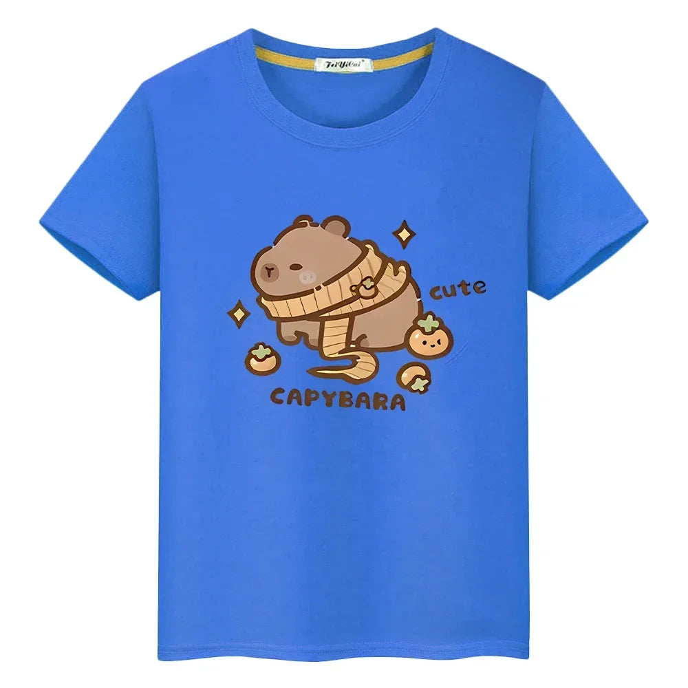 Capybara print t shirt for kids boy 10year Short y2k one piece 100%Cotton Cute Tees Kawaii Tops pride t shirt girl clothes