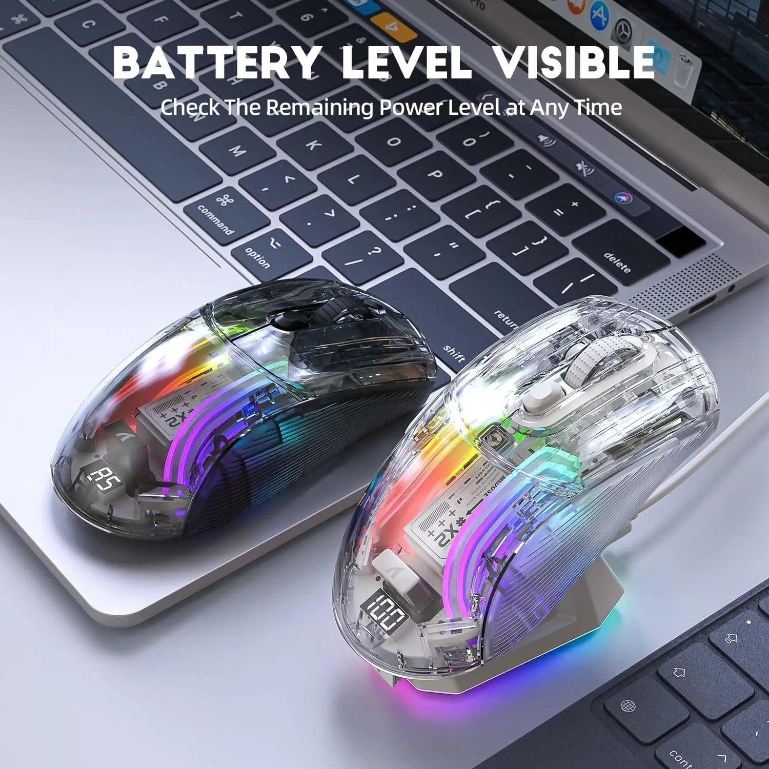 Wireless Gaming Mouse with RGB Charging Dock, Tri-Mode Mute Mouse RGB Backlit,