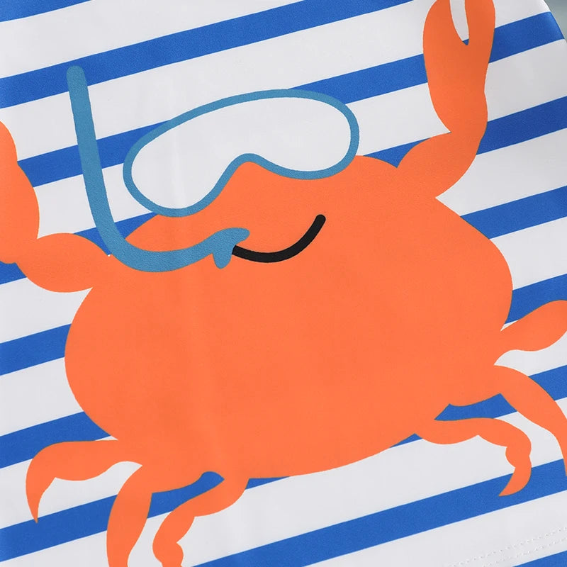 Boys Ocean Adventure Rash Guard Swim Set Tropical Fish Print Short Sleeve T-shirt with Board Shorts and Sun Hat Swimwear