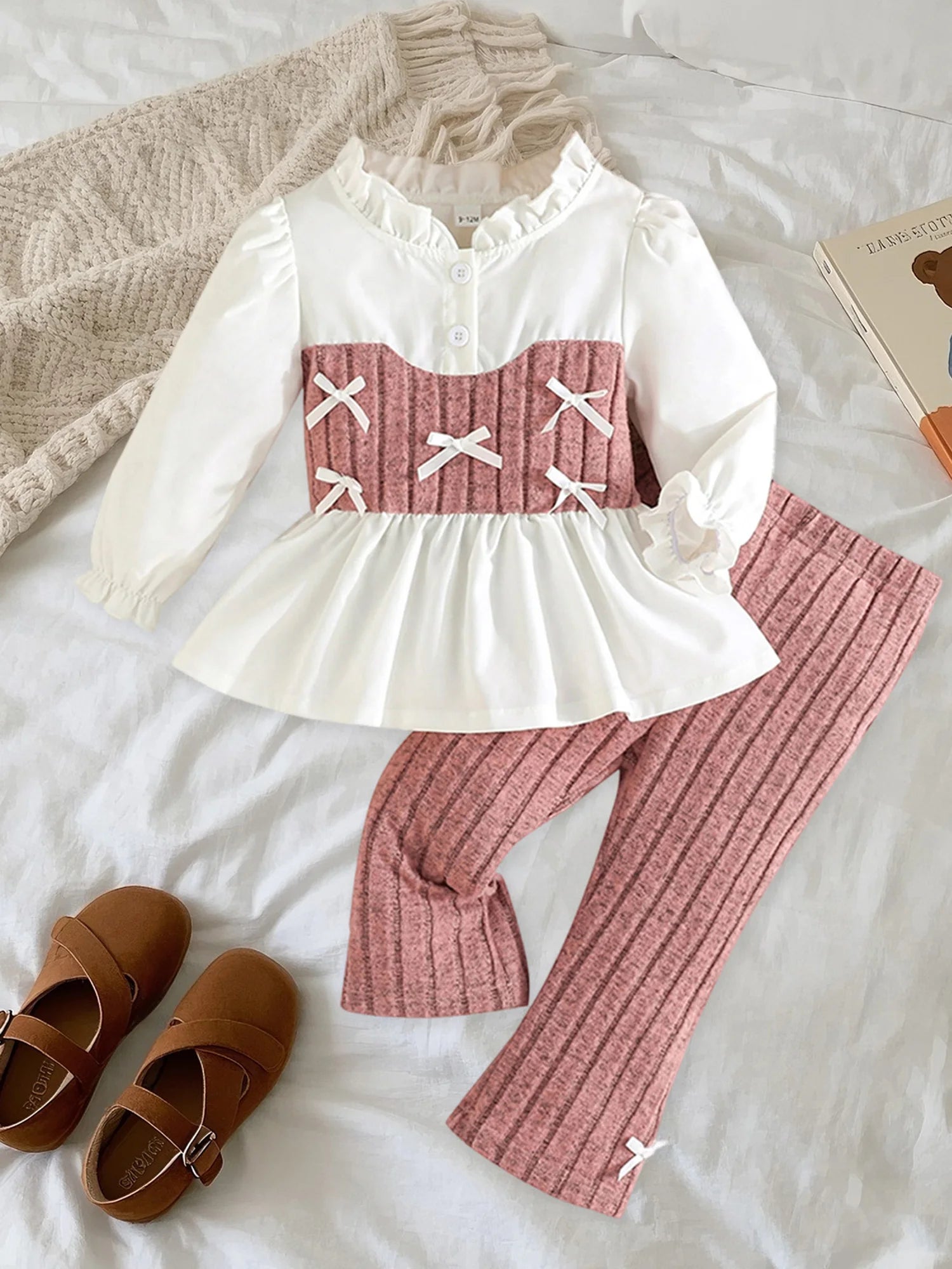 Adorable Infant Girl Winter Clothes Stylish Ruffle Sweater and Leggings 2 Piece Ensemble for Cold Weather