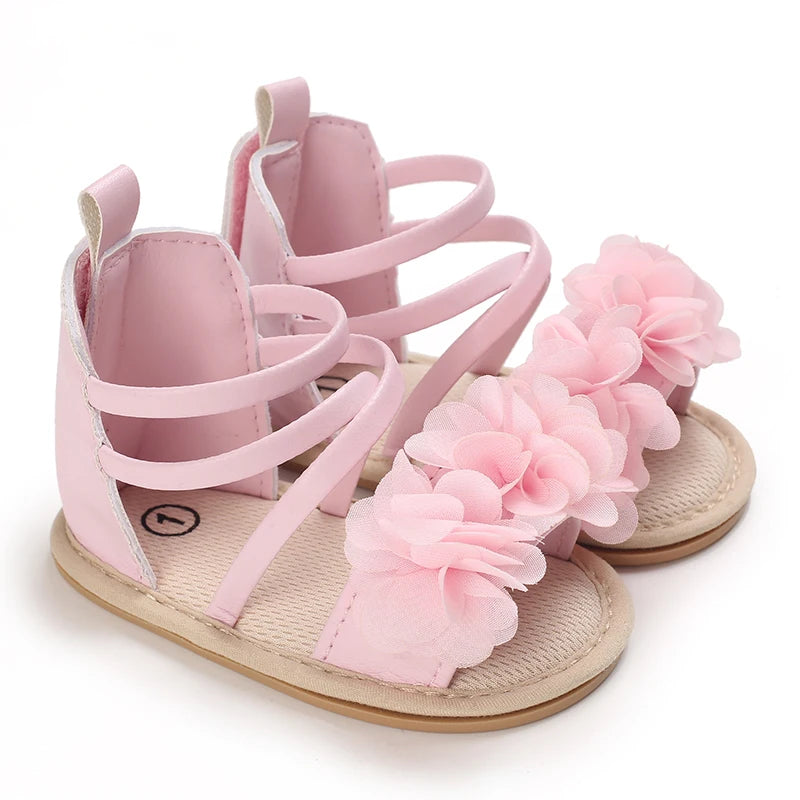 Summer Western Style Baby Flower Princess Shoes Pink Open Toed Baby Girl Sandals