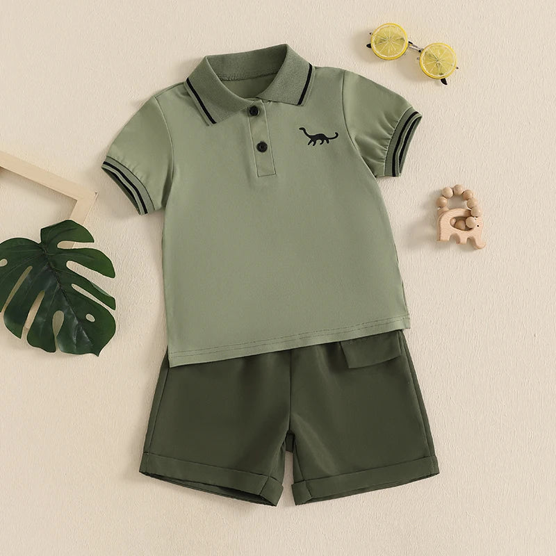 Adorable Infant Boy Beachwear Set with Cute Shark Print Short Sleeve Shirt and Matching Shorts for Summer Fun