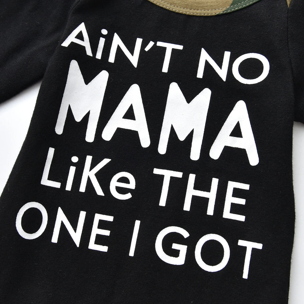 Newborn Baby Boy Clothes Long Sleeves Letter Print Romper Camouflage Long Pants Hat 3pcs Outfits Set