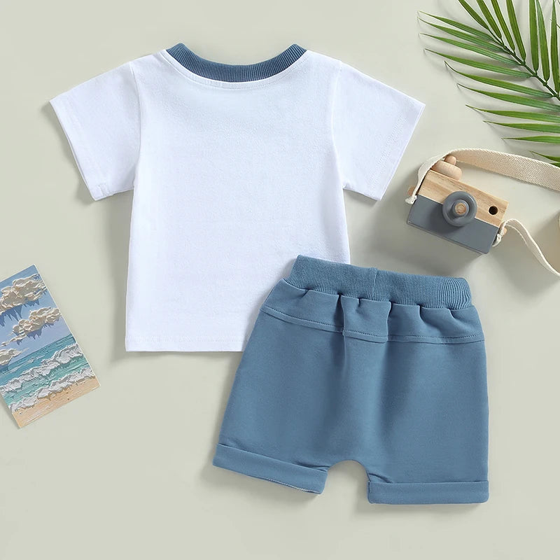 Summer Independence Day Toddler Boys Outfits Stars Stripes Short Sleeve T-shirt and Casual Elastic Shorts Clothes Set