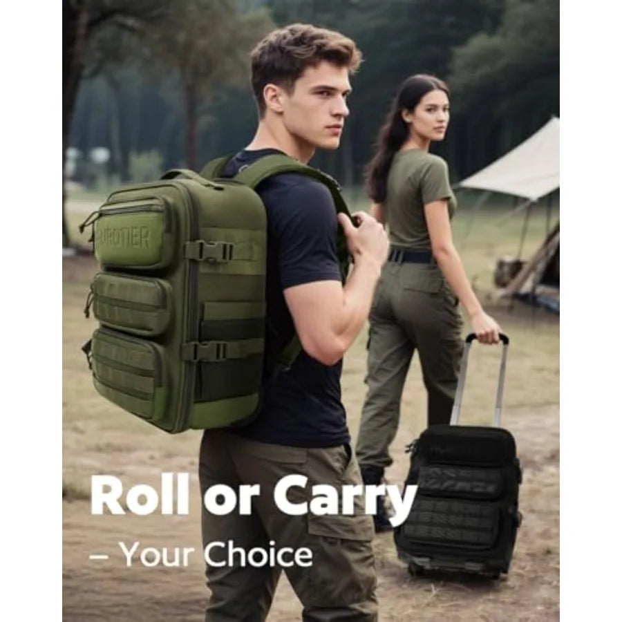 Rolling Tactical Laptop Backpack, Underseat Travel Backpack with Wheels, 16 Inch Wheeled Military Computer Backpack for Men and