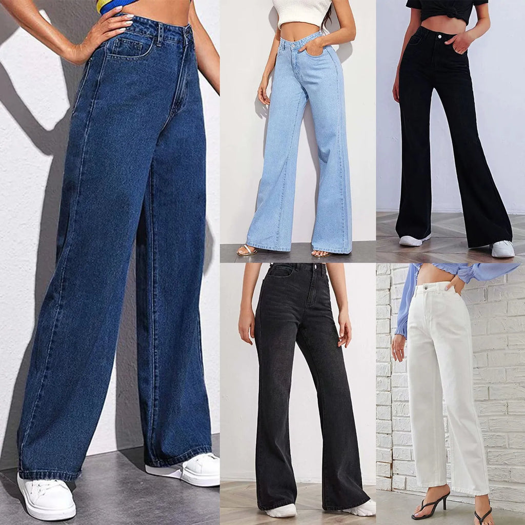 Women's Wide Leg Pants High Waist Cowboy Daily Commuting Versatile Slimming Straight Pants Comfortable Casual Trousers