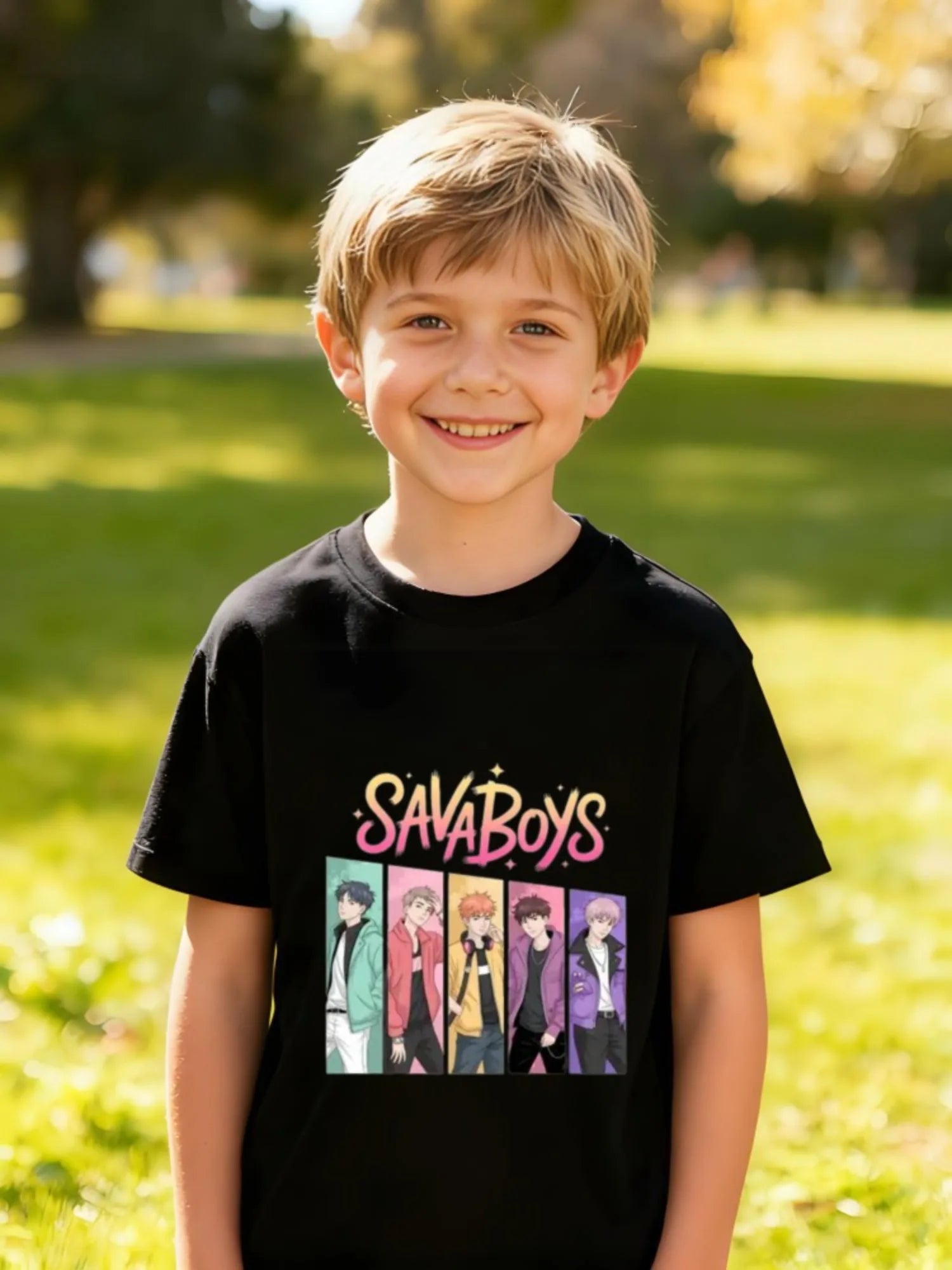 Kids Children's Cotton T-Shirt  Pop Group with Starry Text for Boys/ Girls Music Fan Style