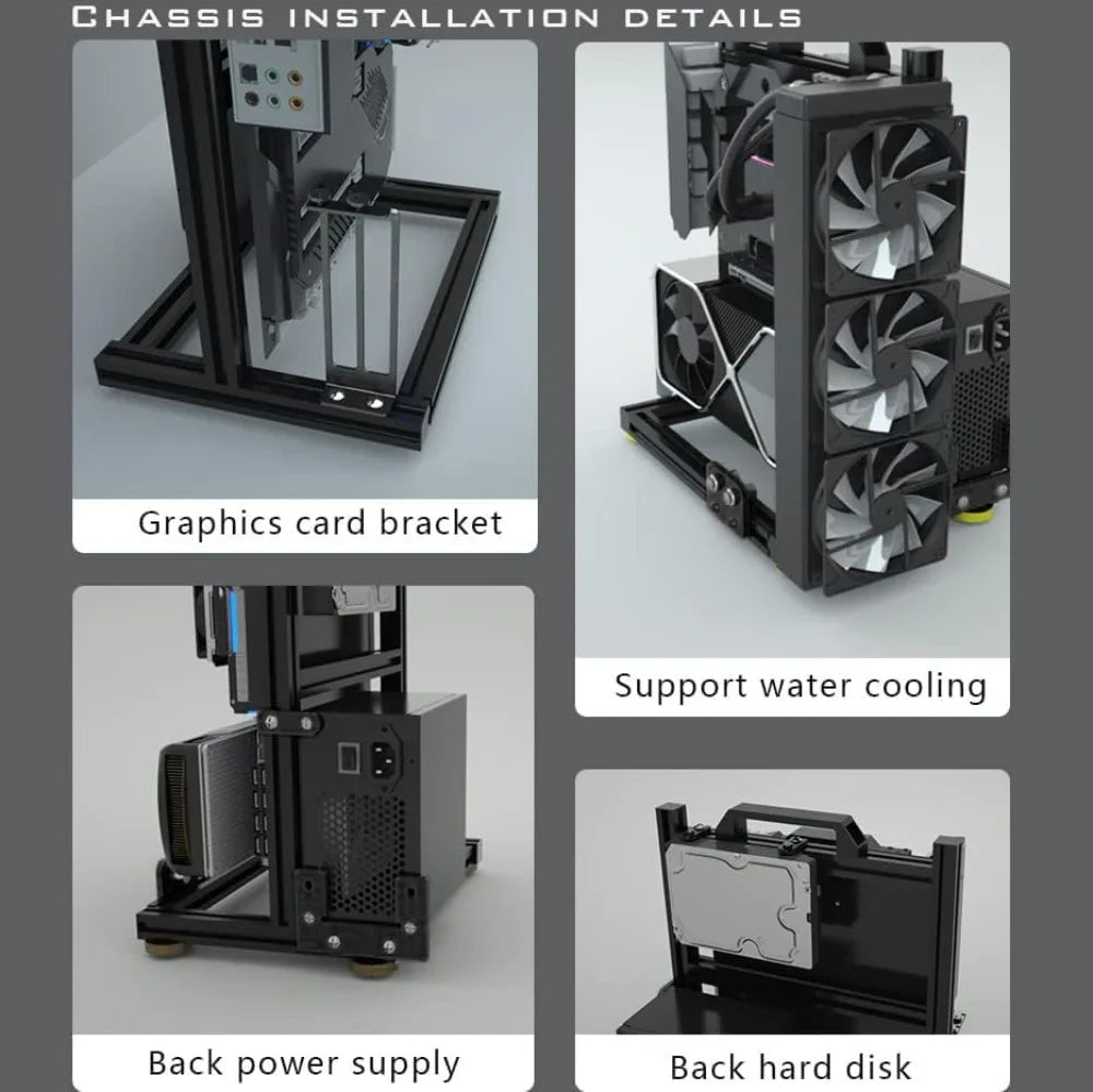 Open Air PC Test Bench Frame, DIY Computer Case Rack, Supports ITX ATX MATX EATX, Aluminum Alloy Chassis