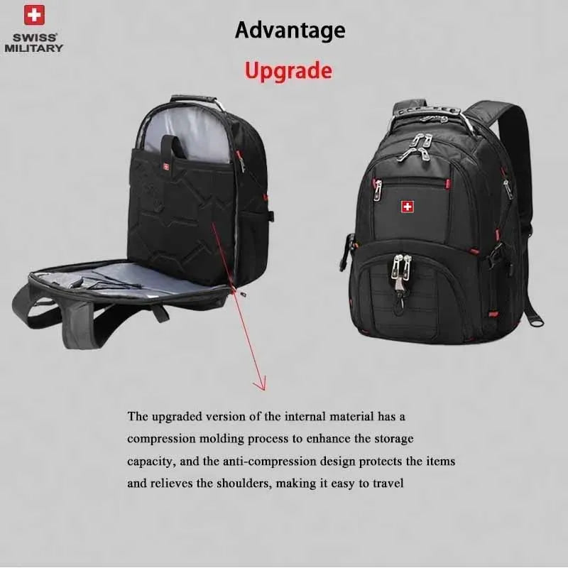 SWISS 17' Laptop Backpack Waterproof USB Charge Port Swiss-style Multifunctional Rucksack Schoolbag Mochila Hiking Travel Bag