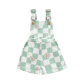Toddler Baby Girl Overalls Short Checkerboard Floral Print Summer Sleeveless Romper Jumpsuit Girls Clothes