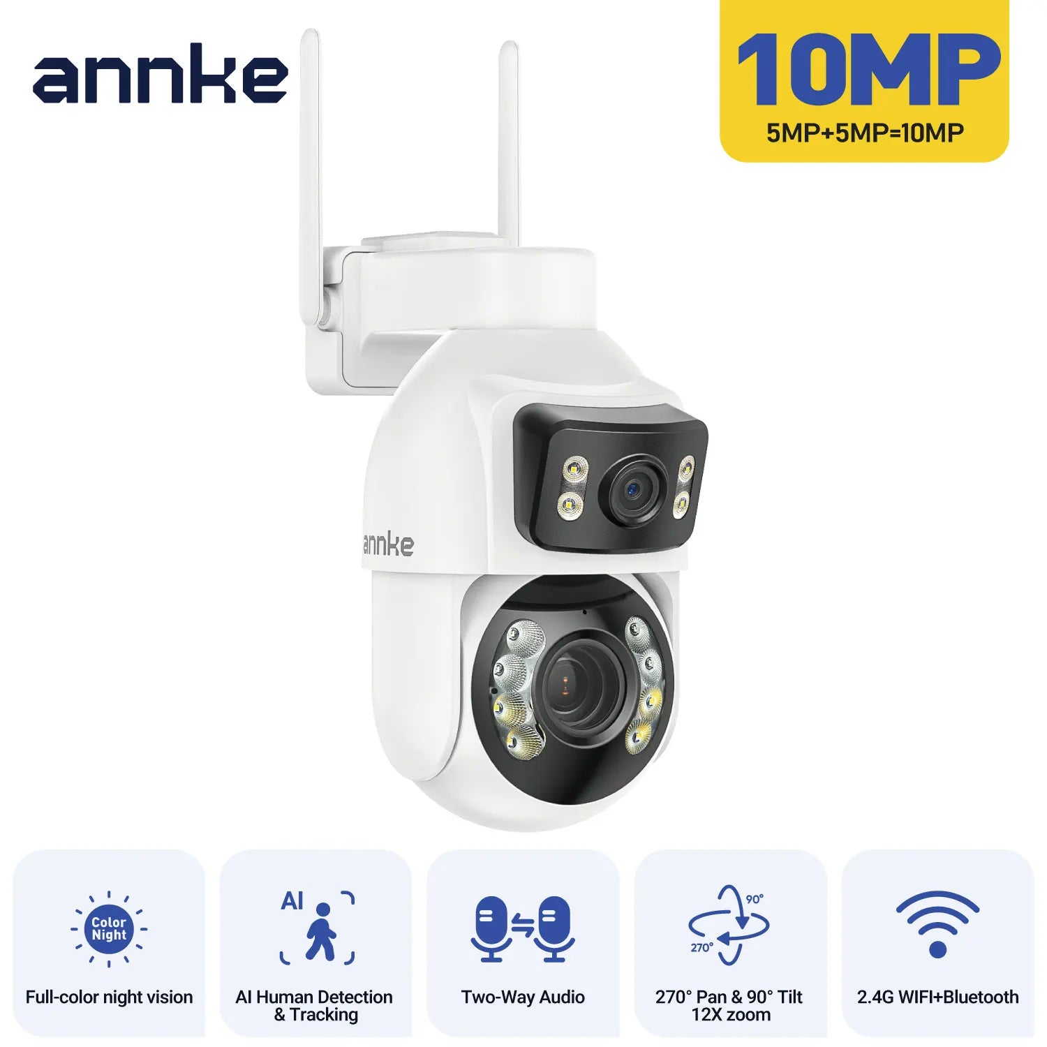 10MP Dual Lens PTZ Camera 2.4G 12X wifi security camera Color Night Vision 1/2/4 PCS outdoor surveillance camera