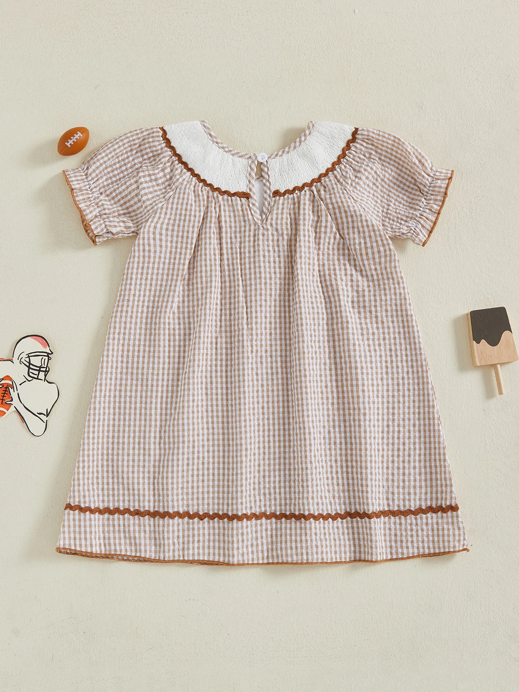 Adorable Baby Girl Plaid Dress with Embroidered, Loose Fit Crew Neck Short Sleeve Mini Dress for Autumn Spring