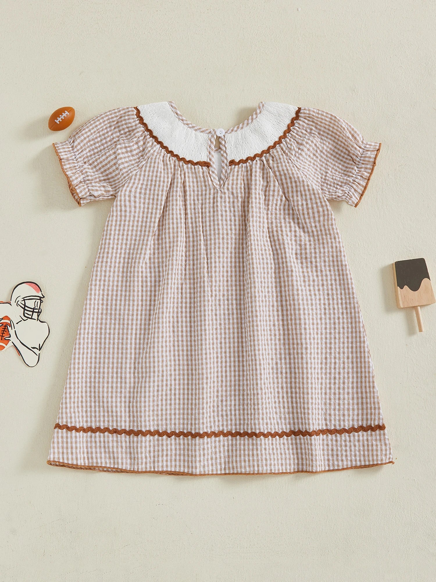 Adorable Baby Girl Plaid Dress with Embroidered, Loose Fit Crew Neck Short Sleeve Mini Dress for Autumn Spring