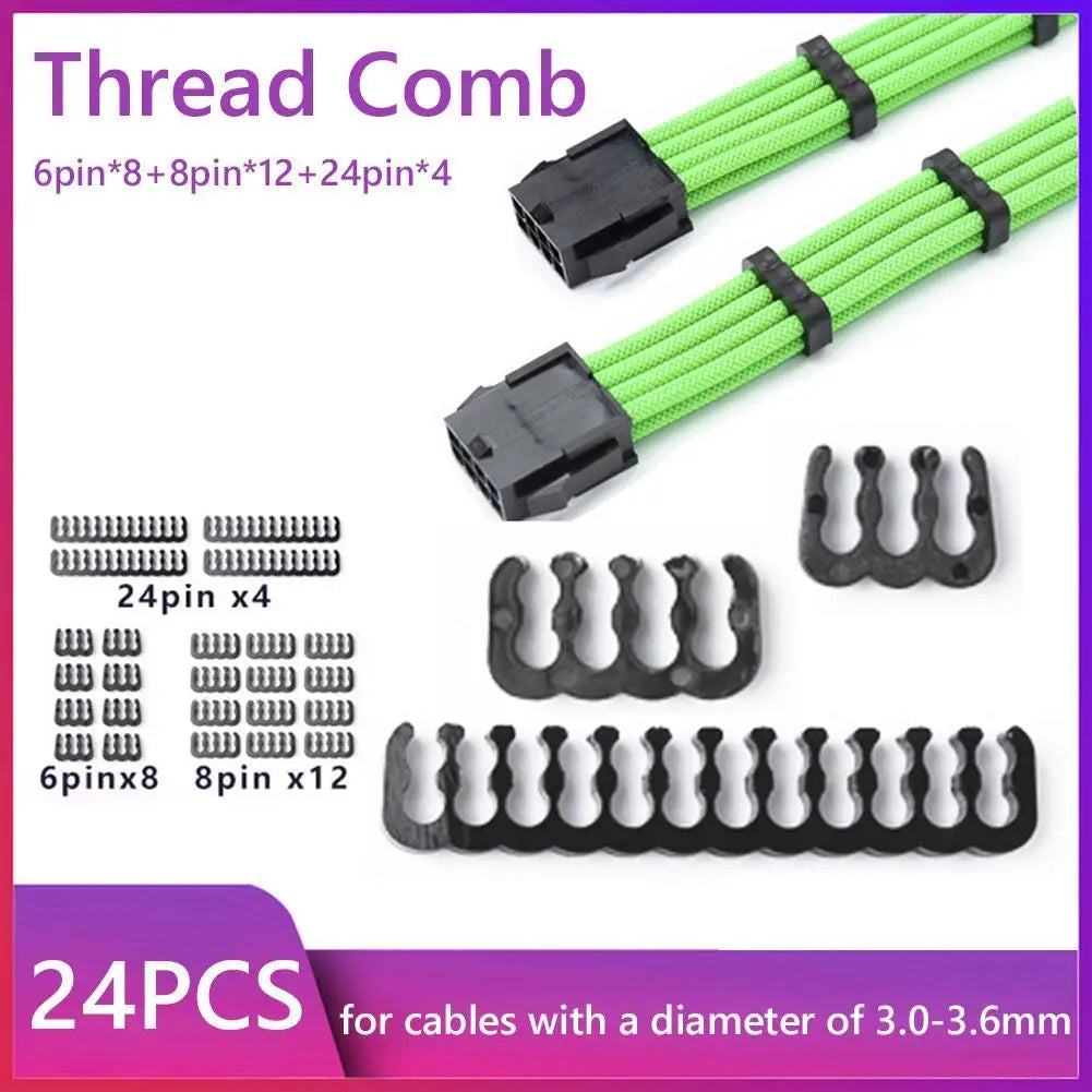 24pcs 6/8/24 Pin Cable Comb Organizer Clamp for 3.0-3.6mm PC Power Cables Wiring