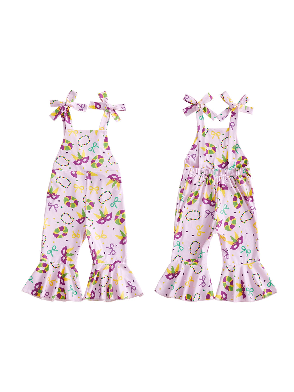 Infant Girls Romper with Printed Design Adjustable Spaghetti Straps and Stylish Bell Bottom Overalls