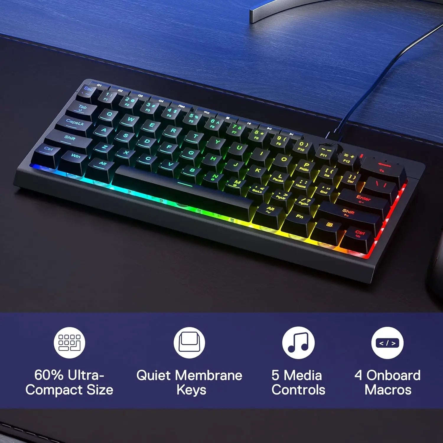 K522 60% Wired RGB Membrane Gaming Keyboard