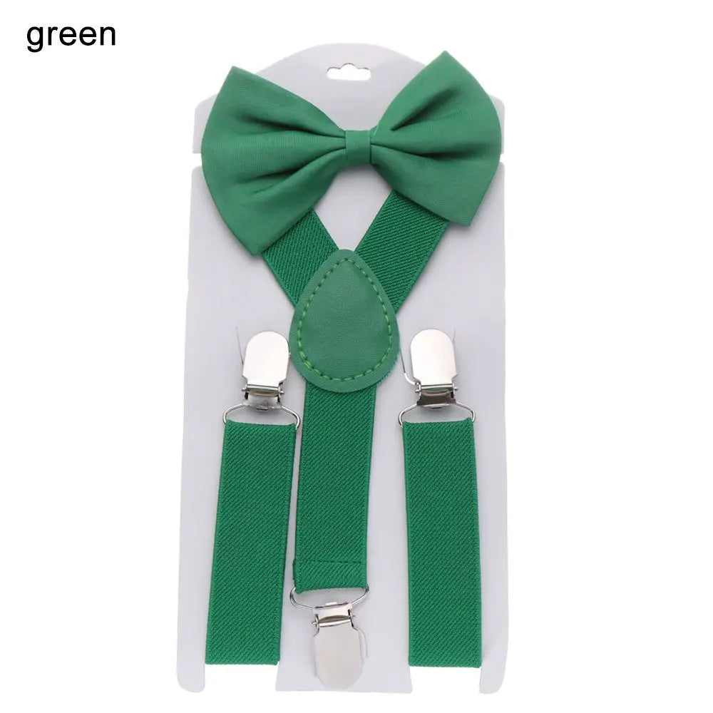 Kids Elastic Suspenders Bow Tie set Matching Tuxedo Suit Unisex Boy Girl Bowtie Wedding Costume Adjustable Y-Back Brace Belt