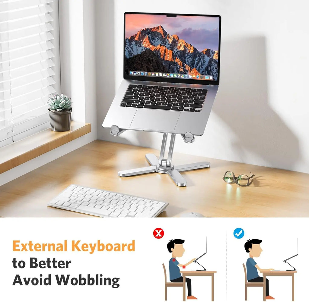 360° Rotating Laptop Stand for Desk,  Foldable Computer Riser, Adjustable Height & Angle, Fit MacBook Air Pro Dell HP 11-16 inch, Silver