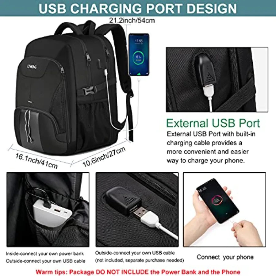 18.4 inch Laptop Backpack, Extra Large Backpack for Men 55L, Water Resistant Travel Backpack with USB Charging Port, TSA Friend