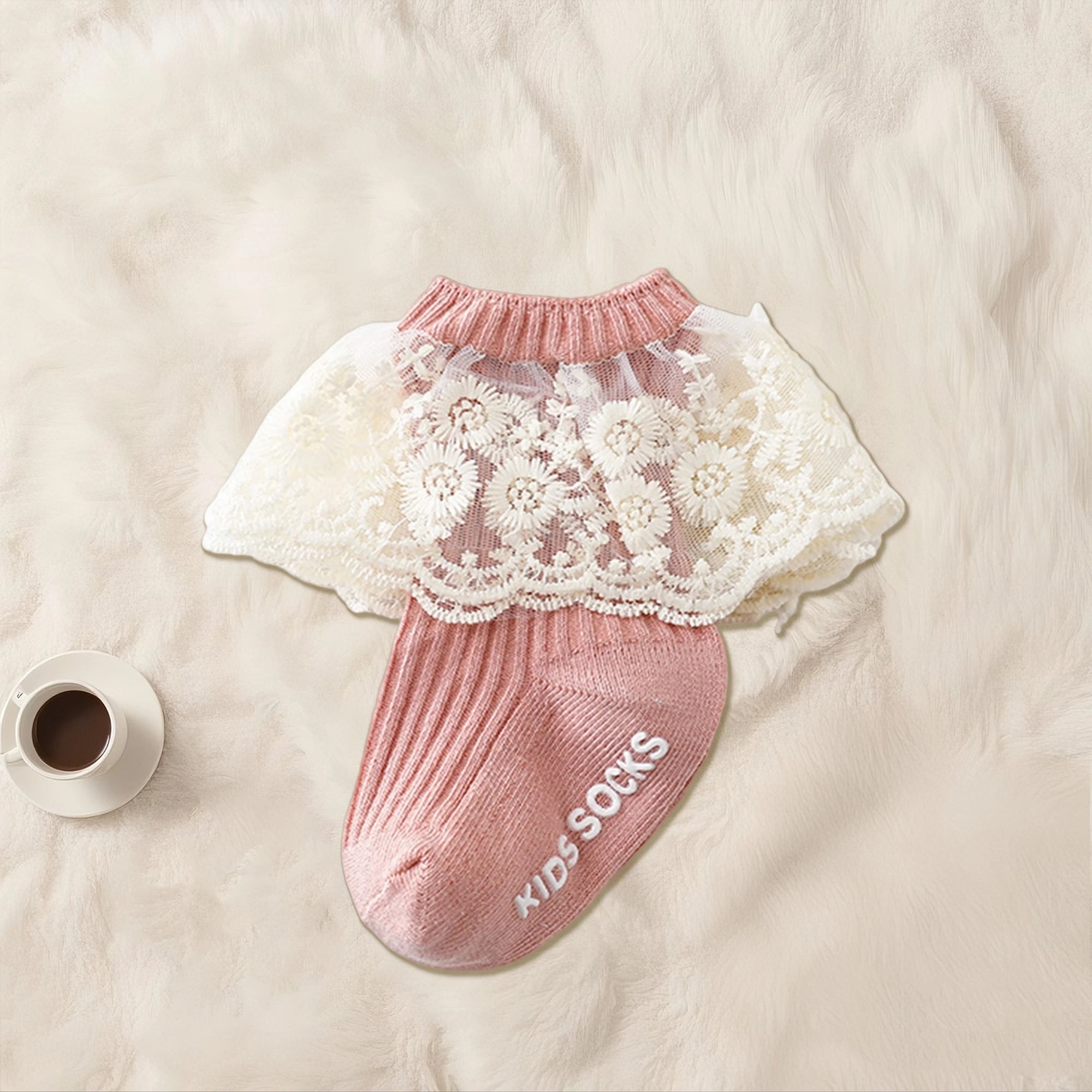 Adorable Baby Girl Lace Ruffle Socks with Non-Slip Bottoms - Stylish Princess Style Infant Socks for Toddlers