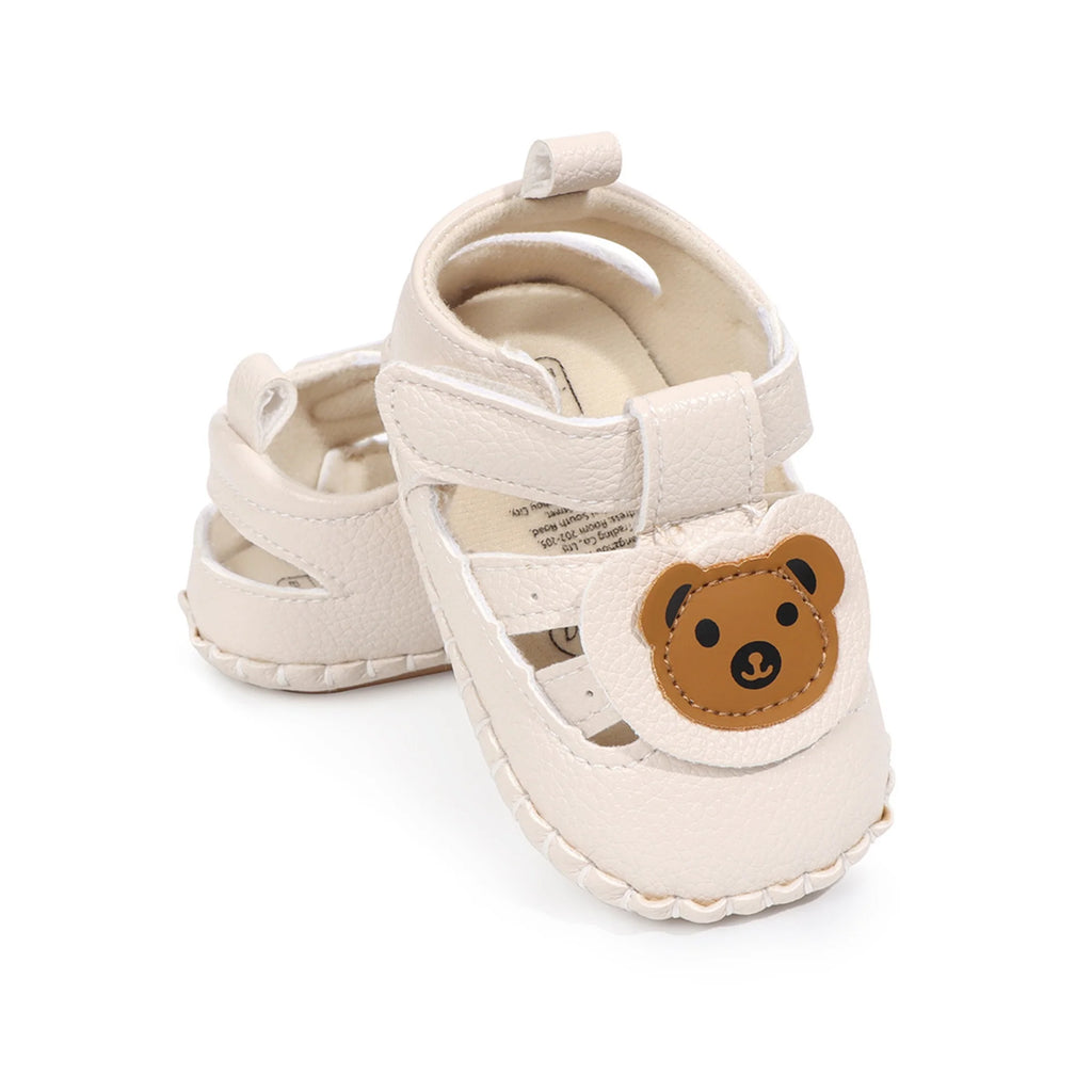 Adorable Unisex Infant Sandals with Bear Design and Easy Hook-Loop Closure for First Steps - Comfy Baby Shoes for Summer Walks