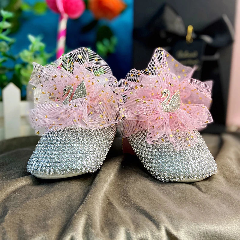 Dollbling Baby Diamonds and Pearls Custom Baby Girl Pearl Rhinestone Birthday Baptism Fancy Shoes Baby Shower Easter