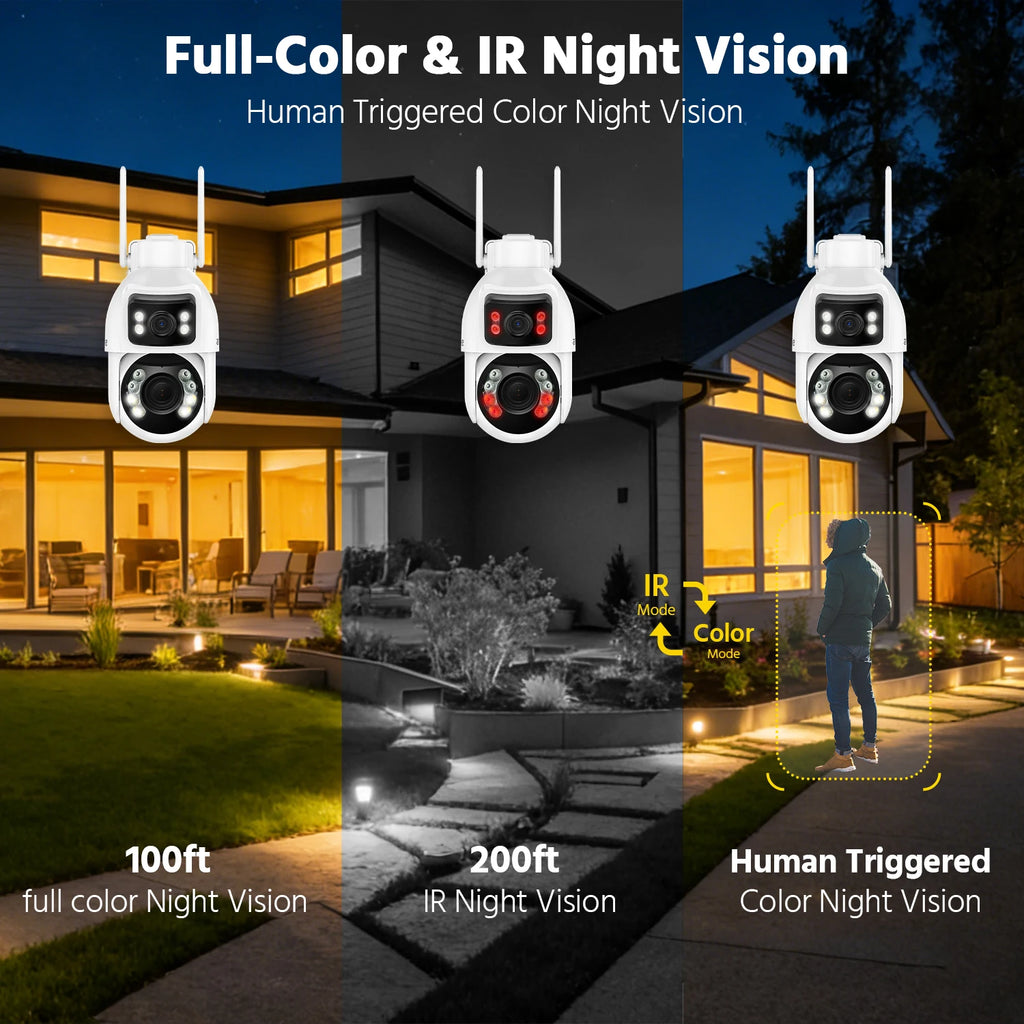 10MP Dual Lens PTZ Camera 2.4G 12X wifi security camera Color Night Vision 1/2/4 PCS outdoor surveillance camera