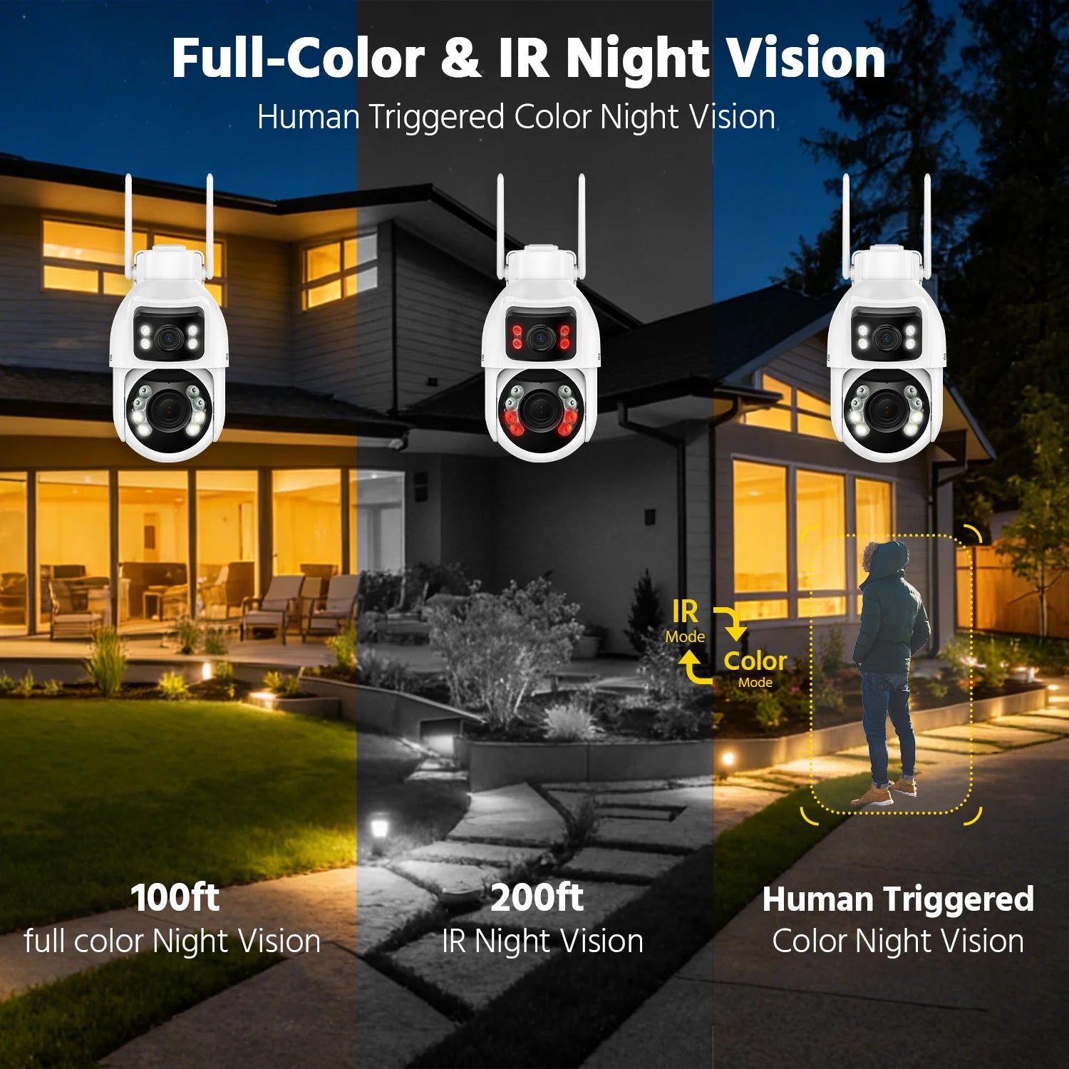 10MP Dual Lens PTZ Camera 2.4G 12X wifi security camera Color Night Vision 1/2/4 PCS outdoor surveillance camera