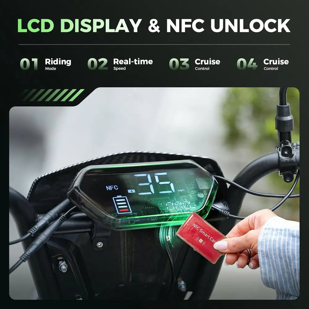 H7 Electric ycle with Seat, 43 Miles Range & 35 MPH High Speed, 15" at Tire Scooter or Adult with Mood Lights, NC Start, 1500W M