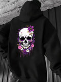 Flower Skeleton Graphic Streetwear Sweatshirt, Oversized, Back Printed Patterns, Men Hoodies