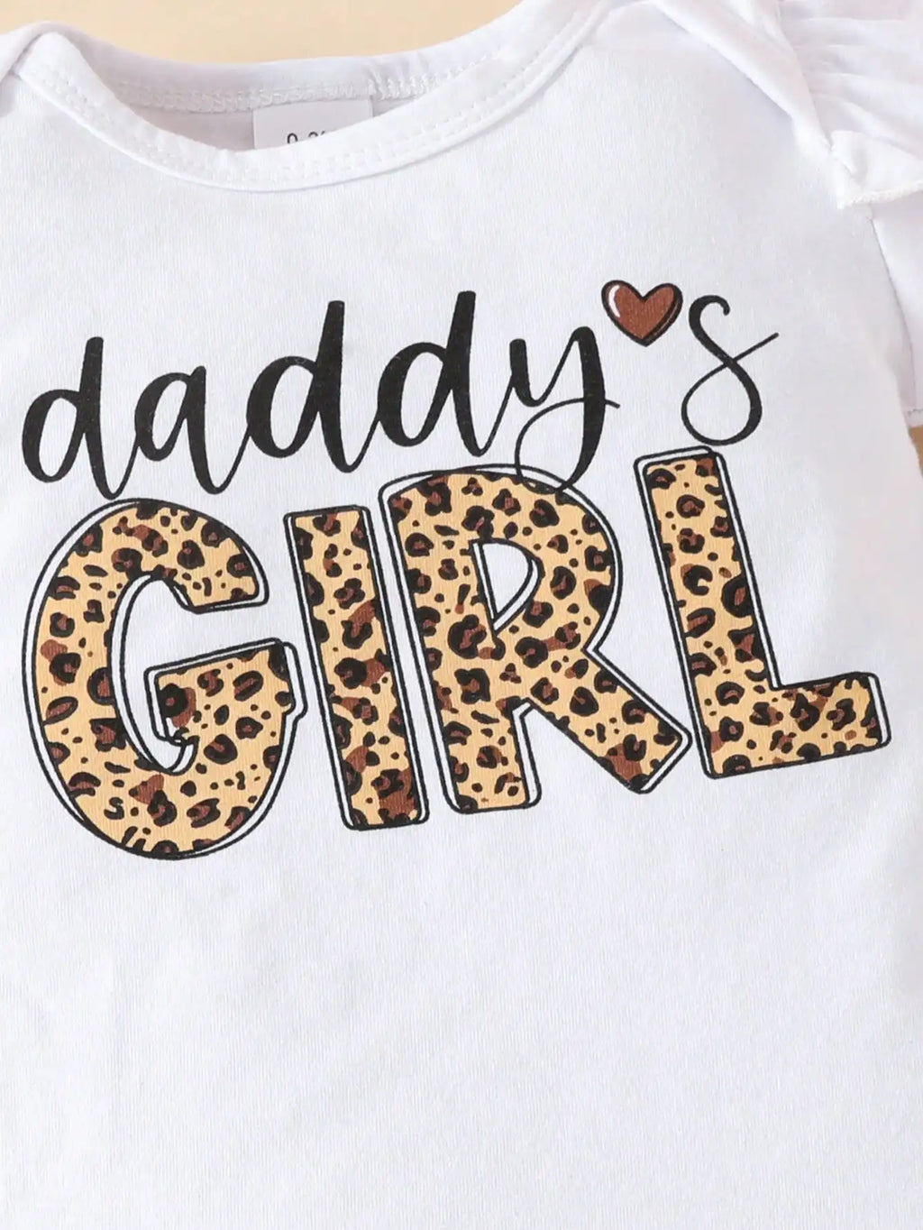 Baby Girl "Daddy's Girl" Print 2-Piece Fashion Summer Outfit, Ruffle Romper Leopard Print Shorts Set, Suitable For Father's Day