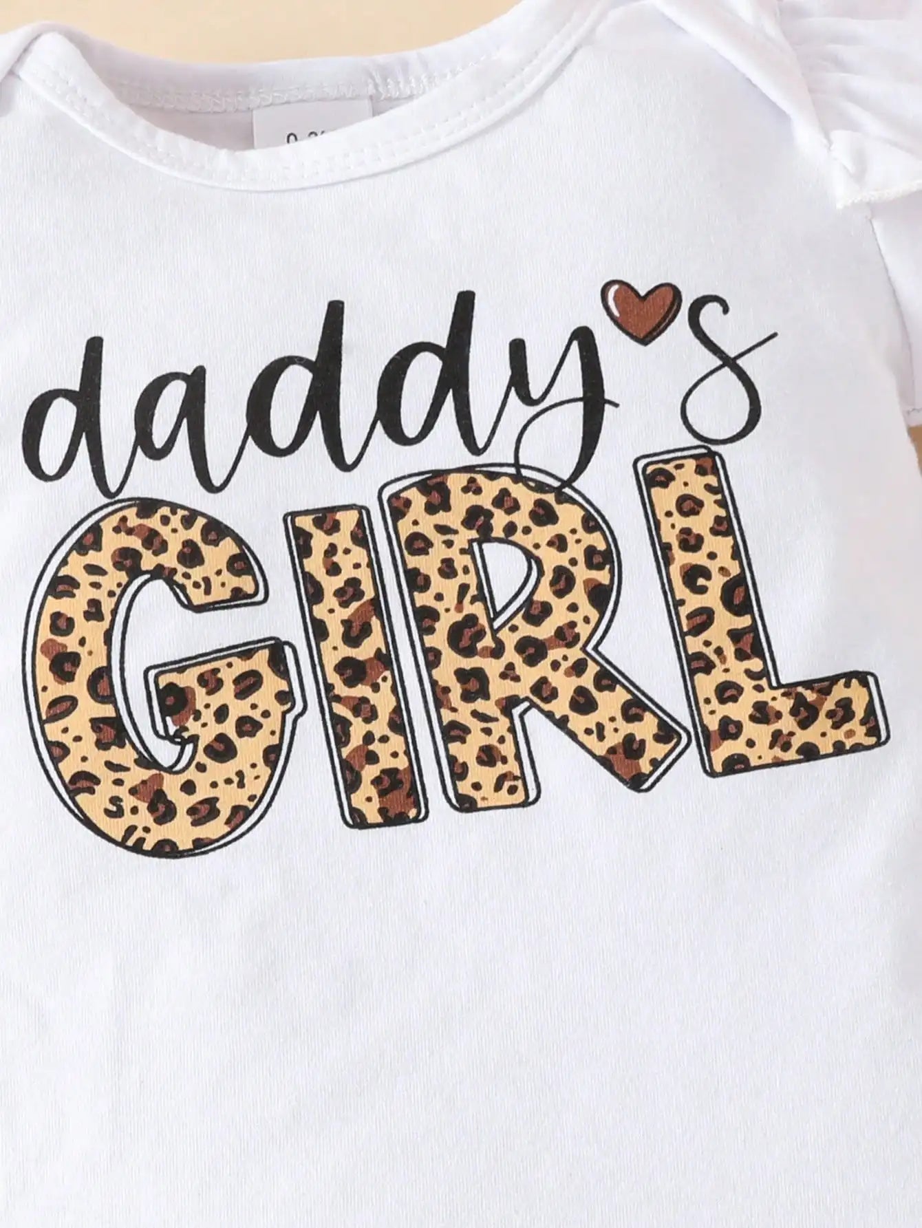 Baby Girl "Daddy's Girl" Print 2-Piece Fashion Summer Outfit, Ruffle Romper Leopard Print Shorts Set, Suitable For Father's Day