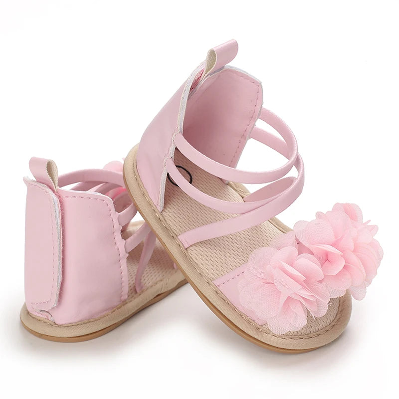 Summer Western Style Baby Flower Princess Shoes Pink Open Toed Baby Girl Sandals