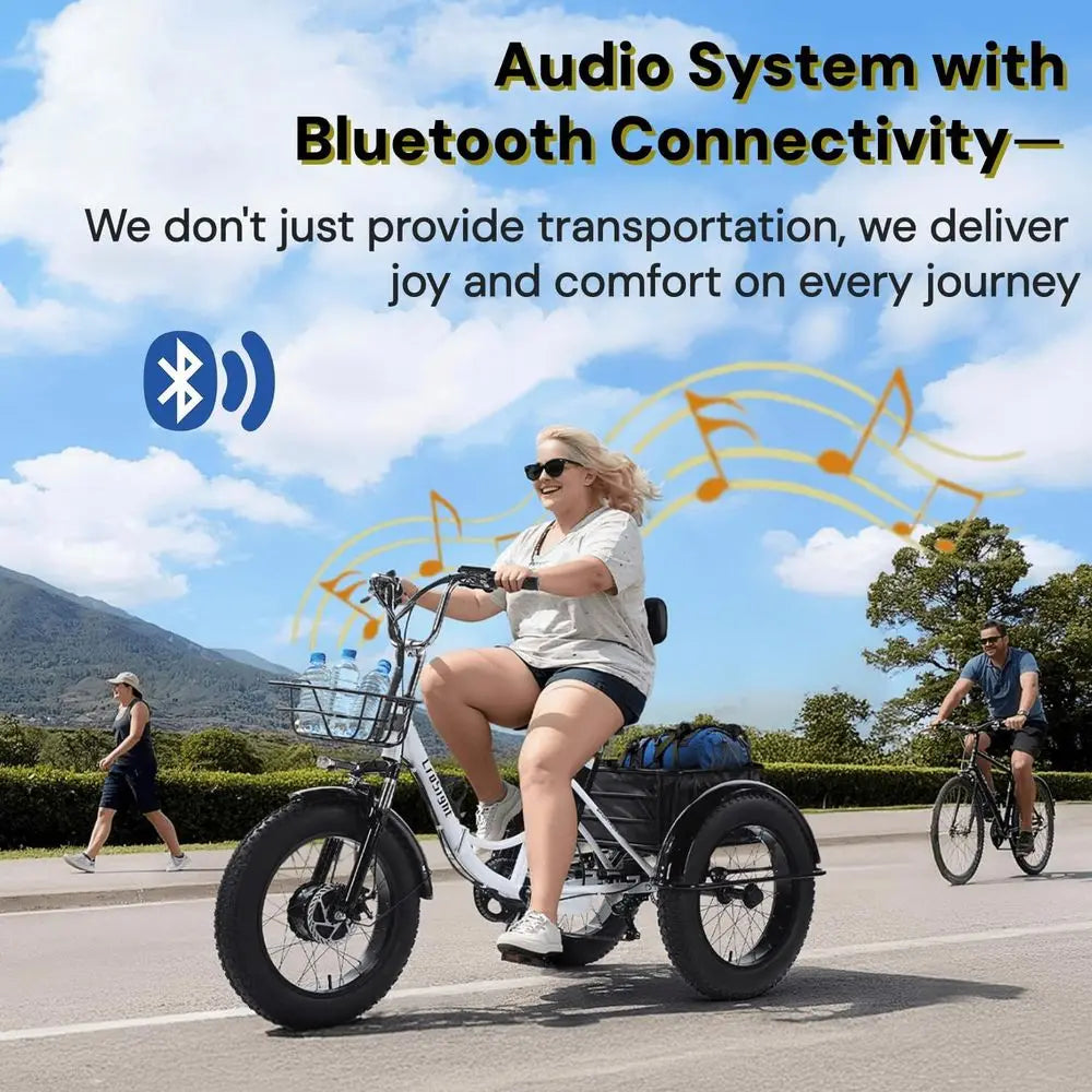2.0 Electric Tricycle or Adults, 20"x4" at Tire olding Electric Trike, 750W 48V 20.8Ah Long-Range Battery, Built-in Speaker, USB