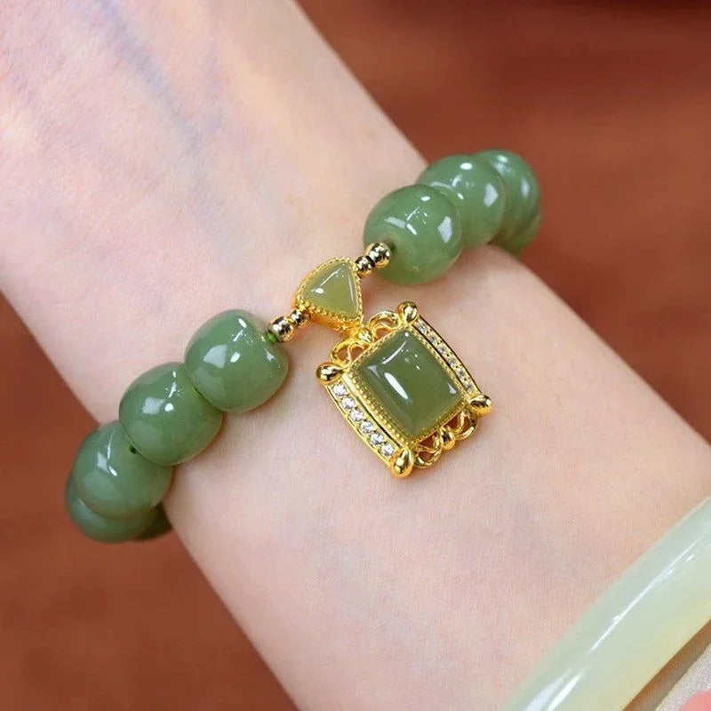 New Retro Imitation Jade Pendant Beaded Bracelet Fashion Women Elegant Jewelry Accessories