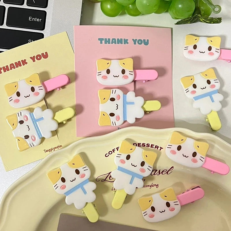 2PCS Cute Cartoon Cat Hair Clip Fluffy Kitten Hairpin Duckbill Clip Sweet All-match Bangs Clip Girl Hair Accessories